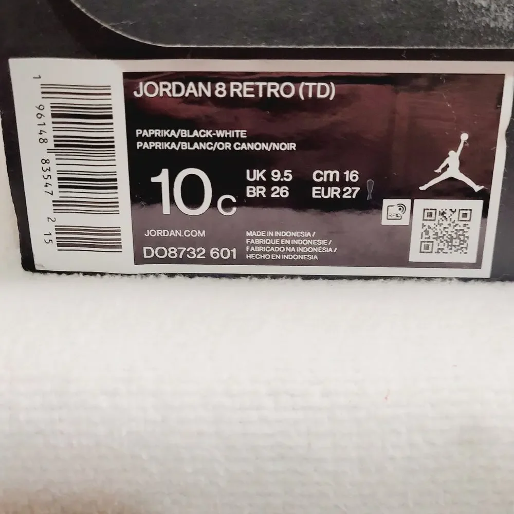 Jordan 8 retro Paprika toddler sneakers size 10